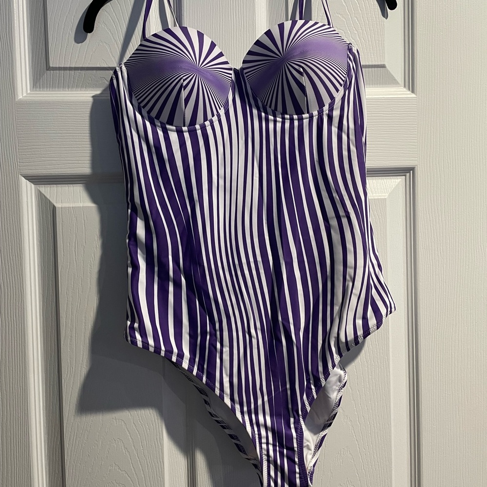 Snailify Womens Push Up One Piece Swimsuit Plunge Bathing Suit Striped Monokini